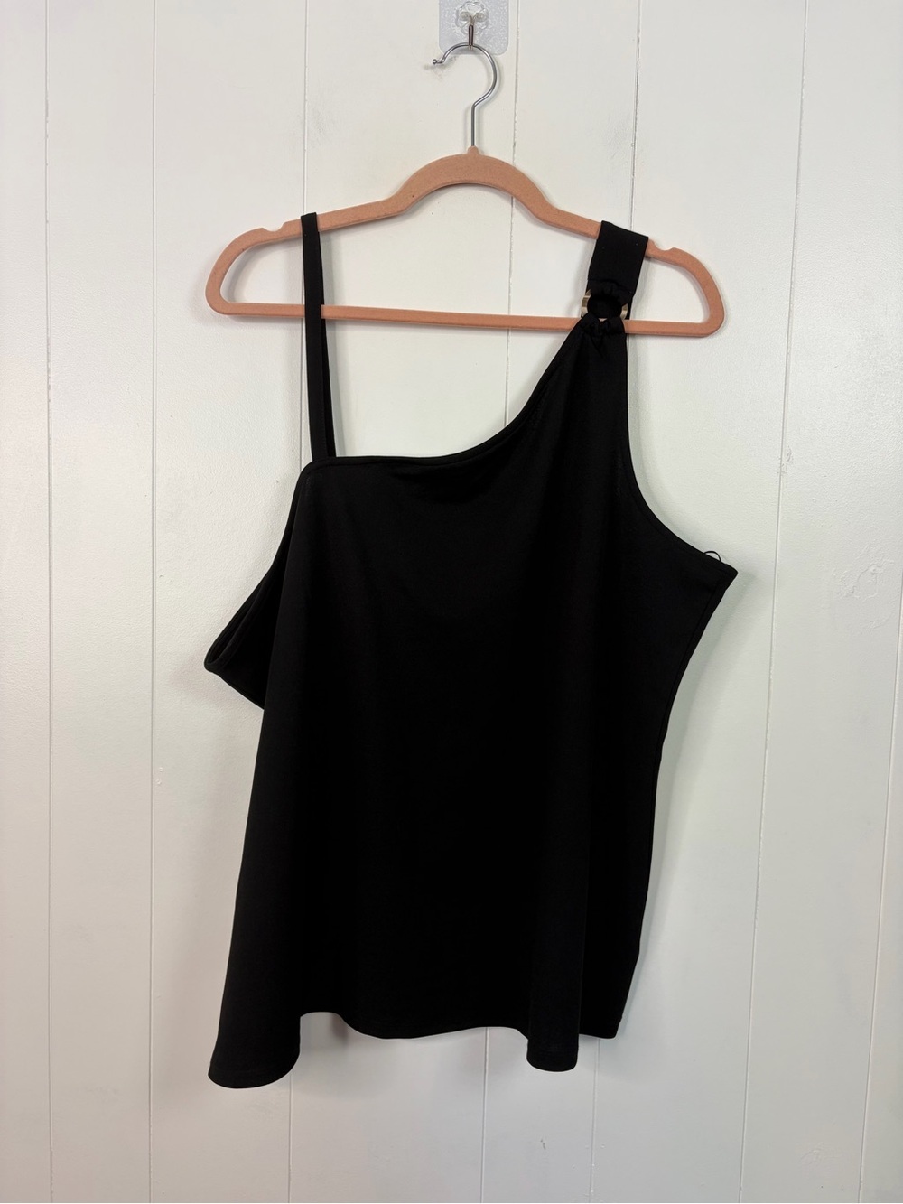 Addition Elle One Shoulder Black Tank Top Stretchy Size 3X Party Summer Casual - Picture 2 of 10